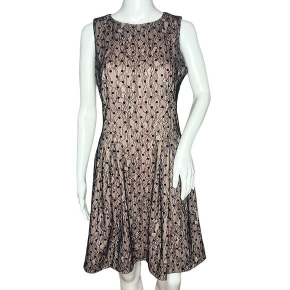 JW Jason Wu Dress Womens Small Pink Black Lace Overlay Fit & Flare‎ Preppy - Picture 1 of 9